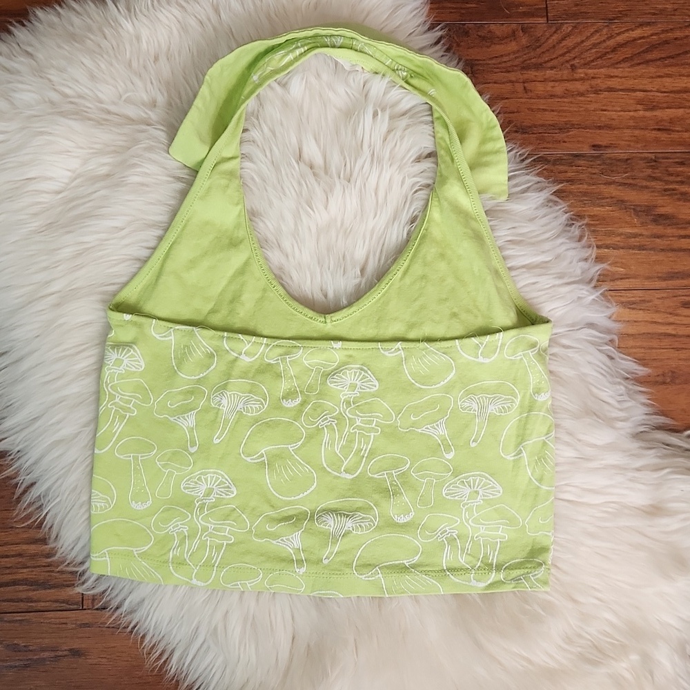 Urban Nation Green Mushroom Collared Halter Crop Top - Picture 4 of 5